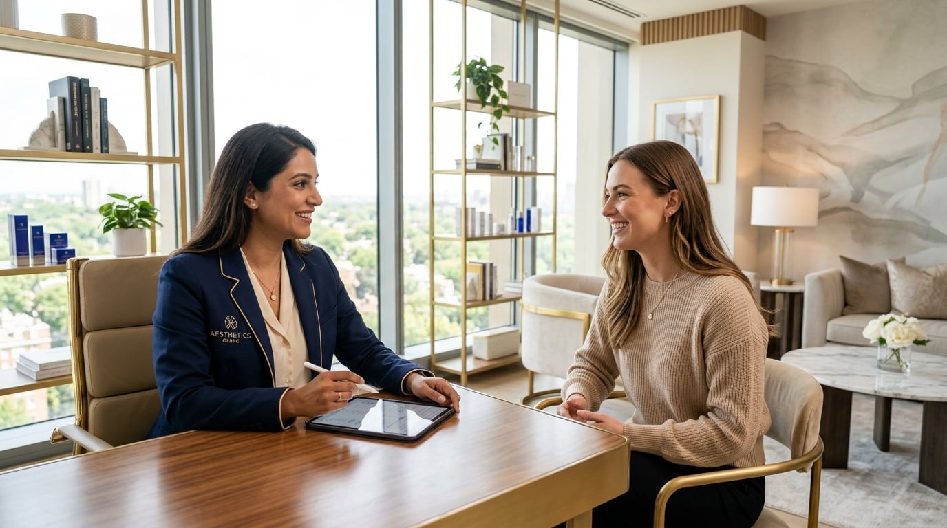 Warm one-on-one wellness consultation between two people